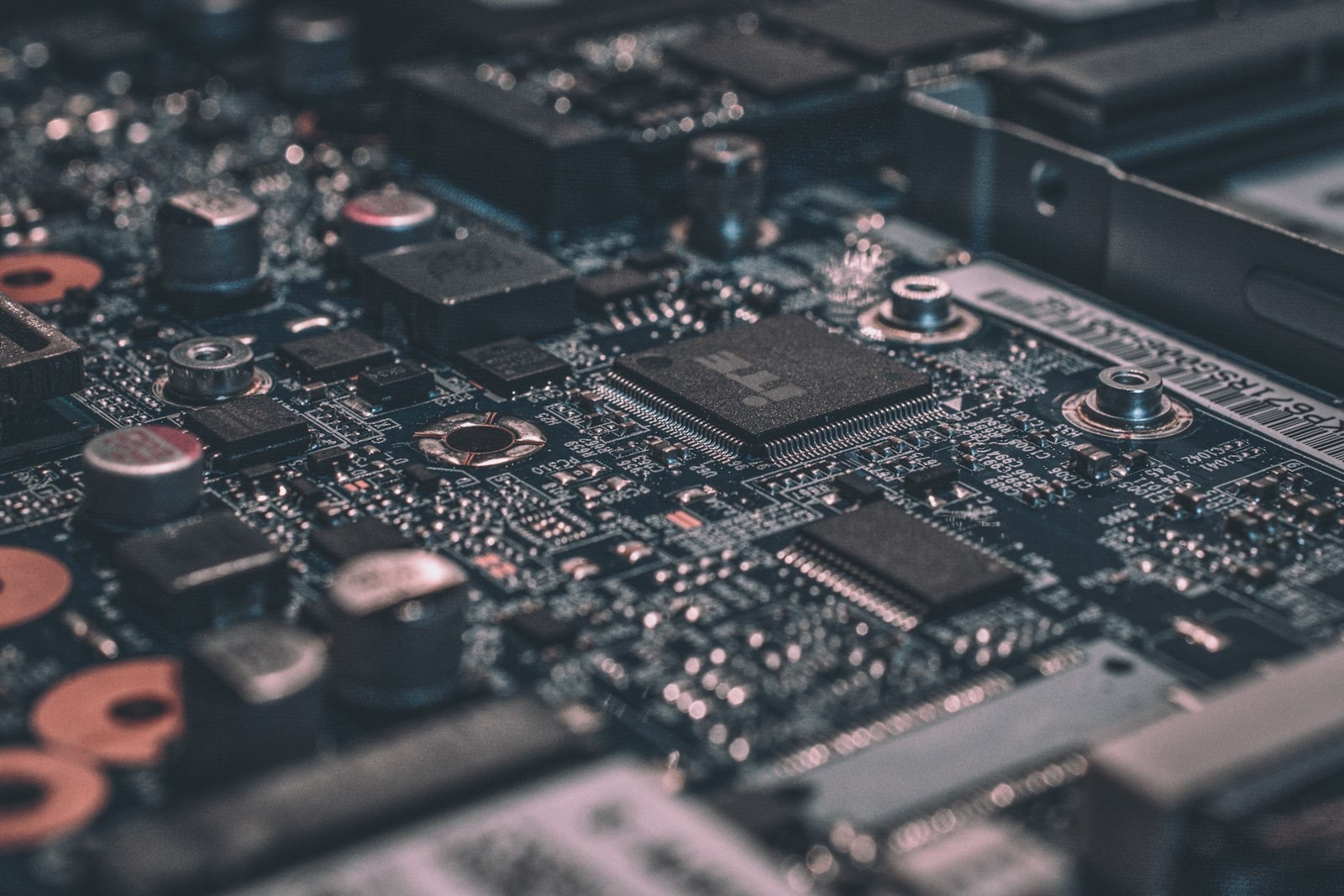 Close-up of integrated circuits and electronic components